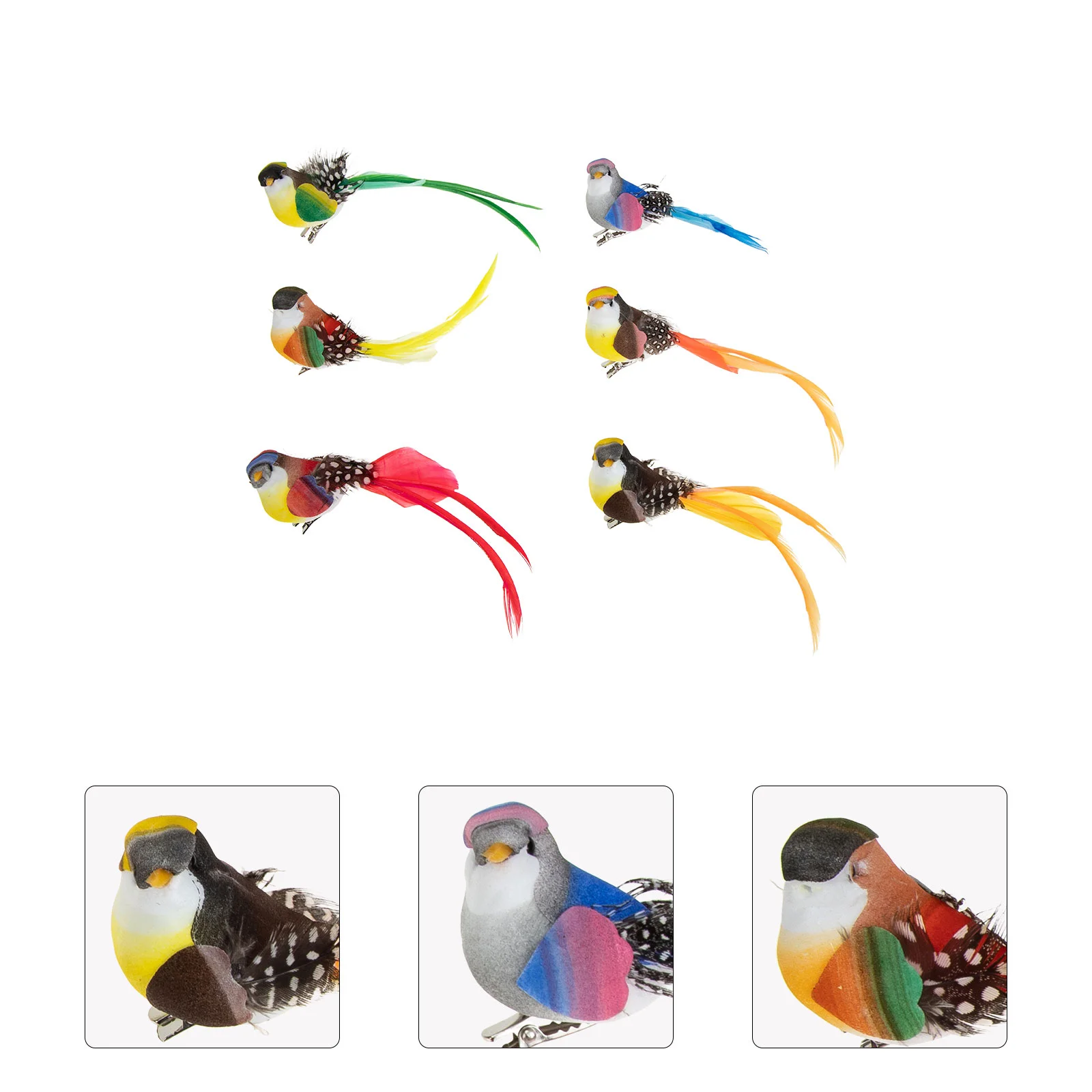 

6pcs Simulated Bird Clip Tree Ornament Creative Outdoor Decor Foams Bird Craft