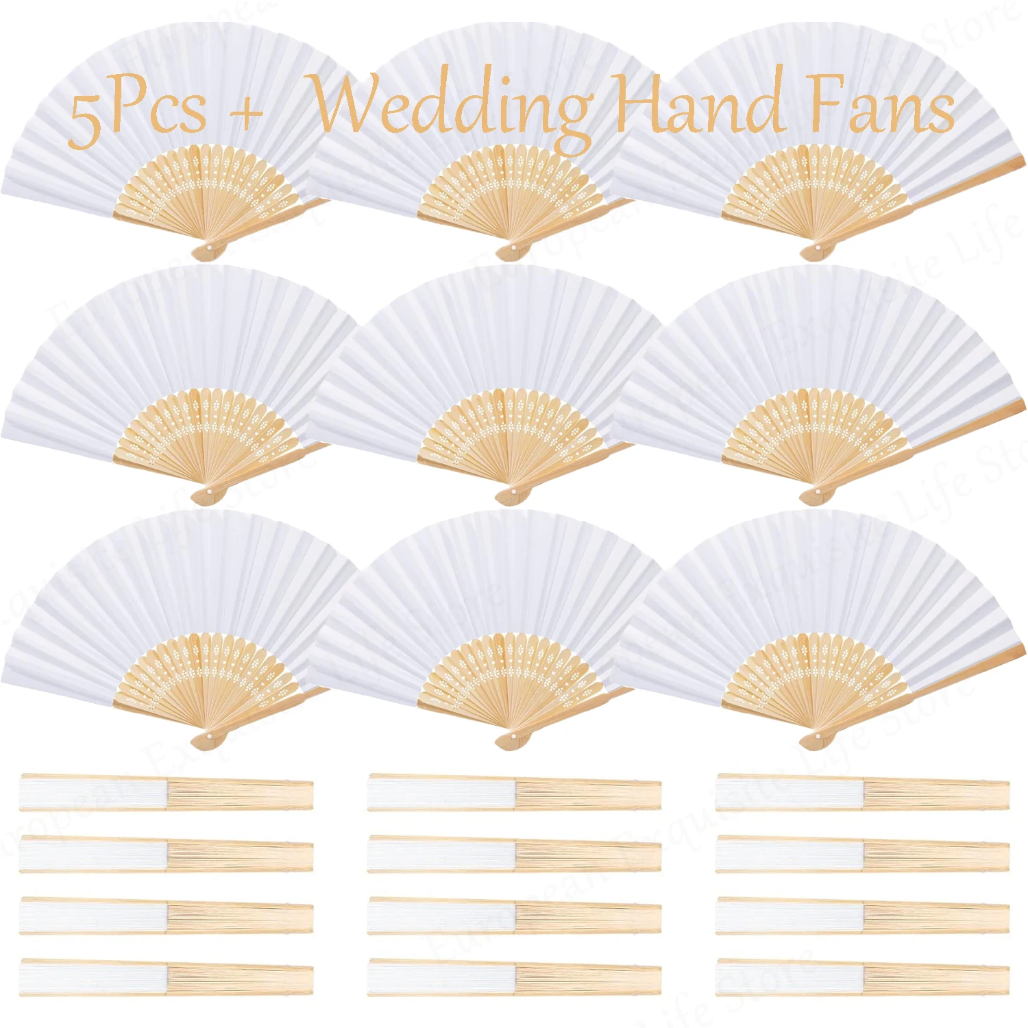 5/10/20/30/40/50 шт. свадебные ручные веера из белого бамбука складной бумажный веер