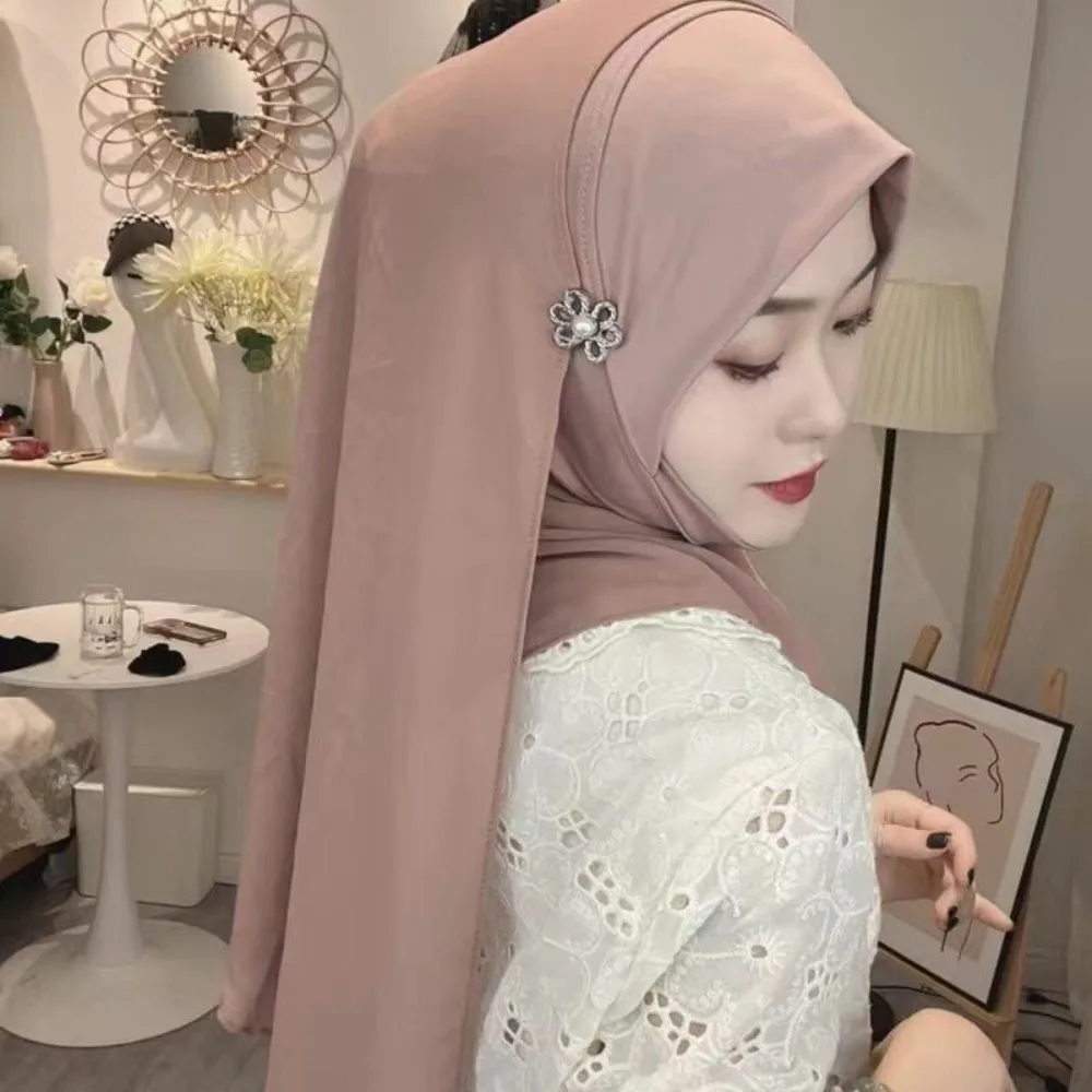 

Muslim Instant Hijab with Chin Part Chiffon Shawl Convinient Headwrap Hot Sell Headscarf Ramadan Pray Hat Two Styles Solid Color