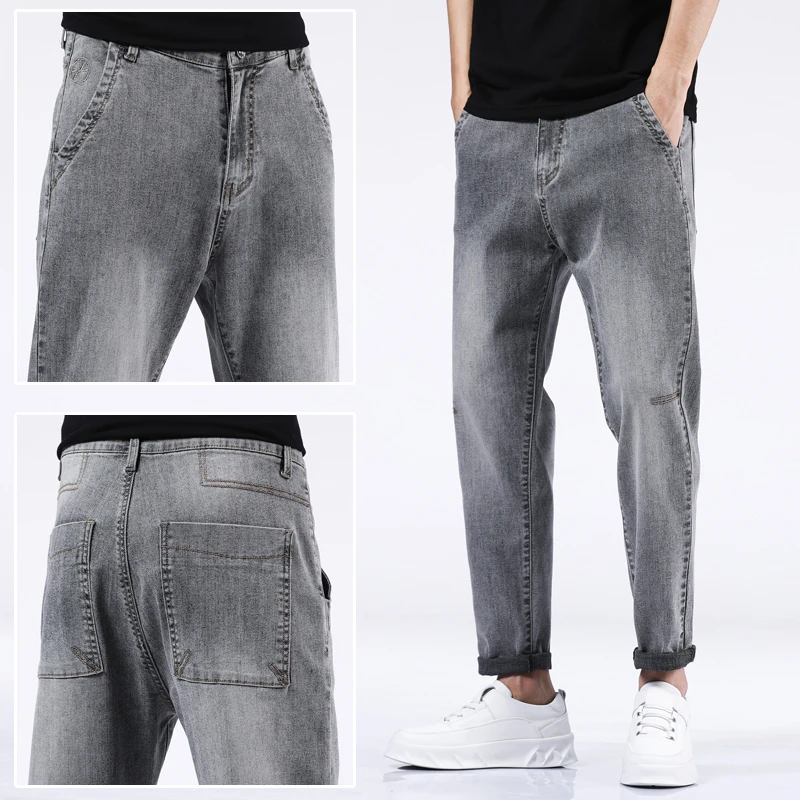 Популярные джинсы красивые мужские свободные облегающие брюки Harlan с эластичным