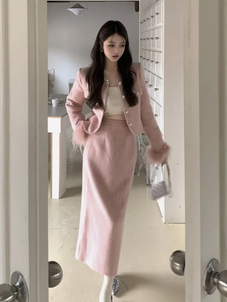 Высокое качество осенне-зимний роскошный комплект из двух предметов для женщин