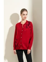 sanofi womens cashmere round neck knitted print soft sweater coat with diamonds embroidered cardigan