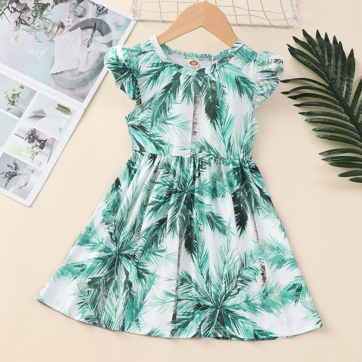 

Girls Clothes New Summer Girl Princess Dresses Flying Sleeve Leaves Outfits Kids Dress Baby Dresses Children Clothing For 1-7Y