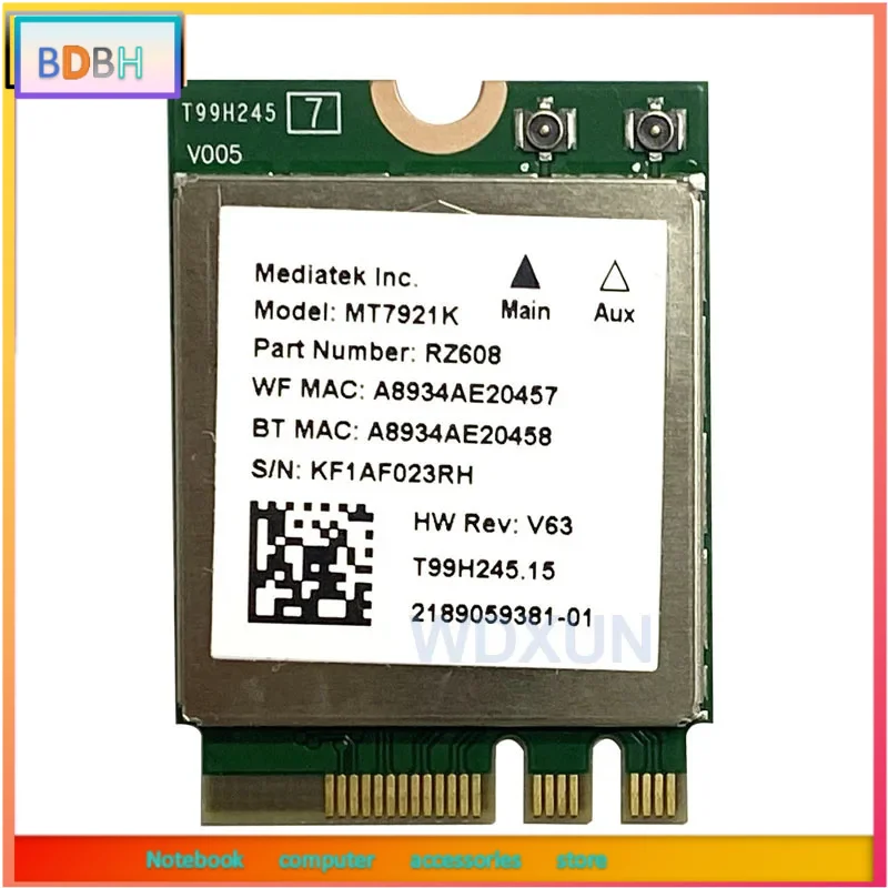 Фото Wi-Fi 6 карта BD на базе MediaTek MT7921k, Wi-Fi 6 1800 Мбит/с, Bluetooth 5.2, беспроводная сетевая карта NGFF M.2, поддержка Windows 10/11 №1