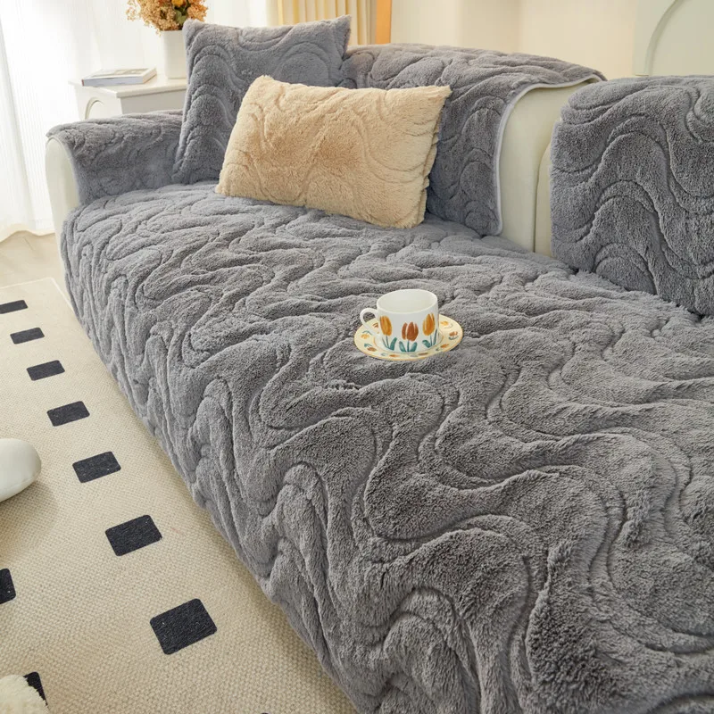 

Зимний теплый коврик для диванной подушки для гостиной, нескользящий утолщенный плюшевый L-образный диван, полотенце, универсальный защитн...