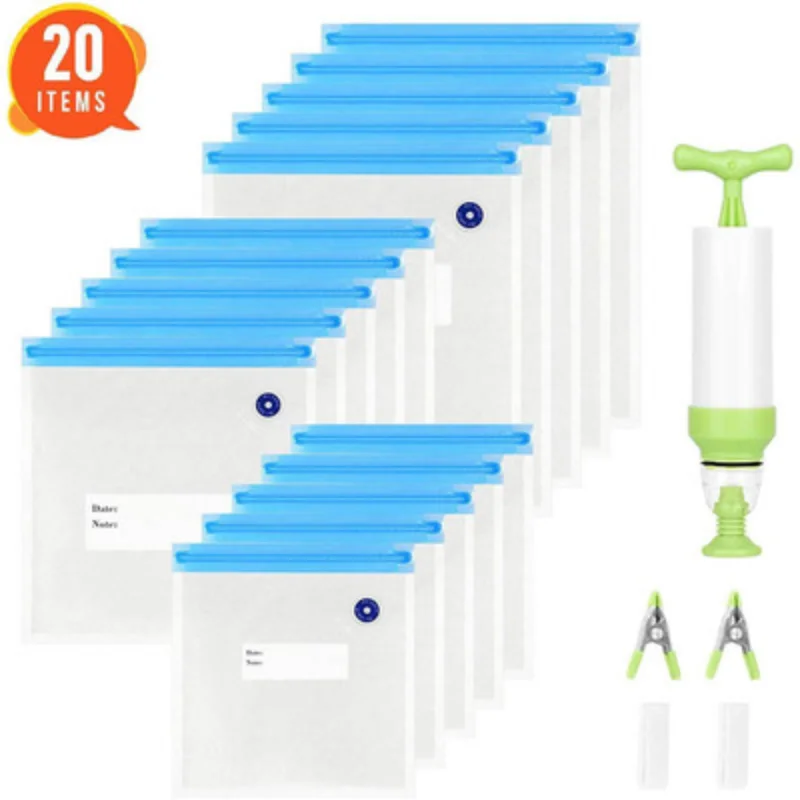 

17/20 шт., вакуумные пакеты для пищевых продуктов с ручным насосом