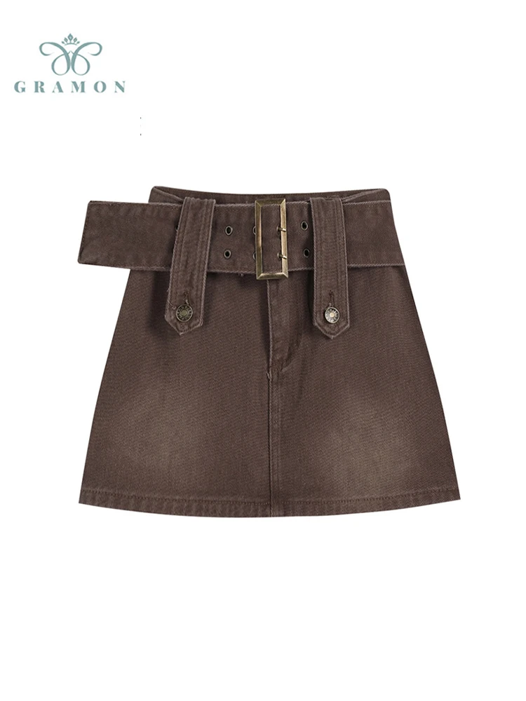 

Women Jeans Skirt Sexy Vintage Belt A Line Mini Denim Skirt Korean High Waist Short Skirt Harajuku Casual All-match 2022 Summer