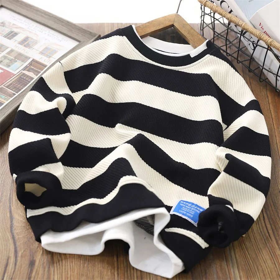 

Children's Clothing Boys Spring Autumn Longsleeve Stripe Black White T-shirt Kids Sweatshirt Child Cotton Clothes Boys T-shirts