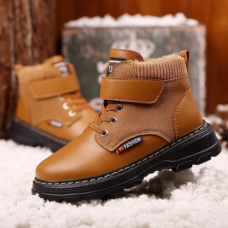 

Зимние ботинки для мальчиков, детские кроссовки из искусственной кожи, Высококачественная Роскошная обувь, детские повседневные Черные бо...