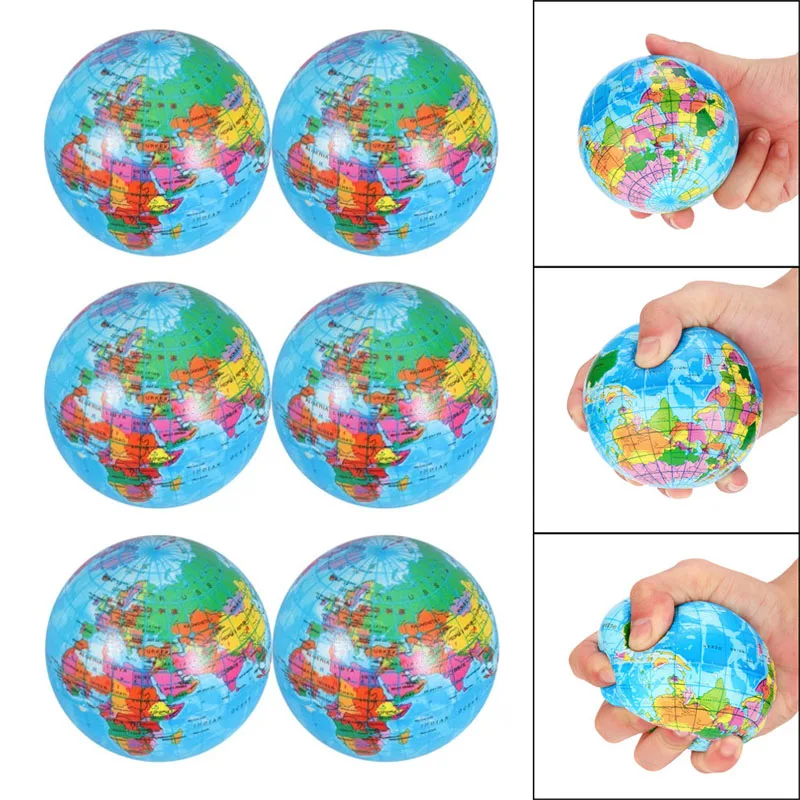 

Шарики для сжимания с картой мира, 6 шт., 6,3 см