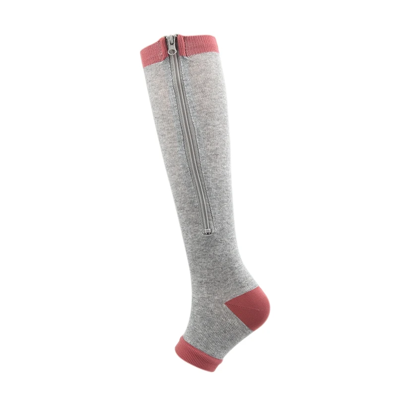 Zipper Solid Color Keep Warm Unisex Compression Socks Outdoor Riding Elasticity Medium Tube Socks Sports Pressure Socks