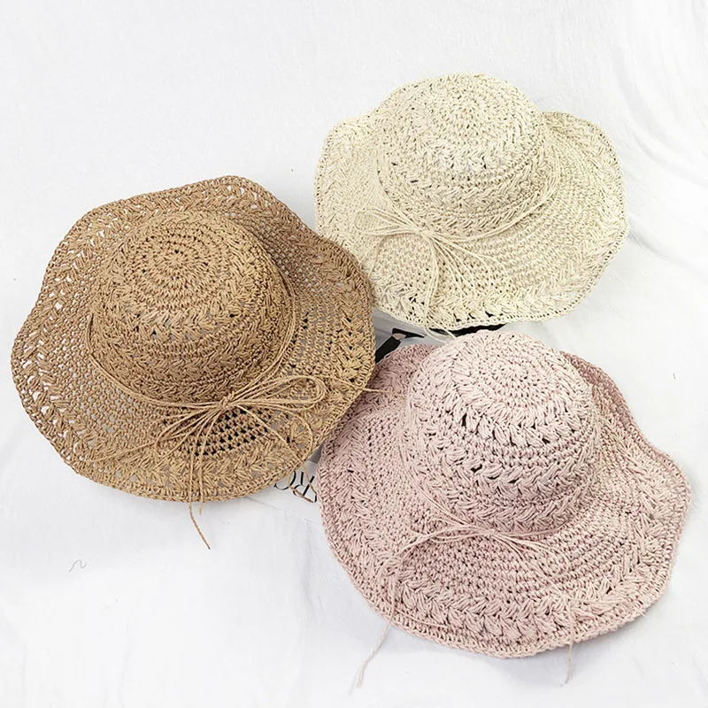 

Шляпа женская Соломенная складная, Пляжная Регулируемая Панама от солнца, вязаная крючком, с широкими полями, для путешествий, летняя