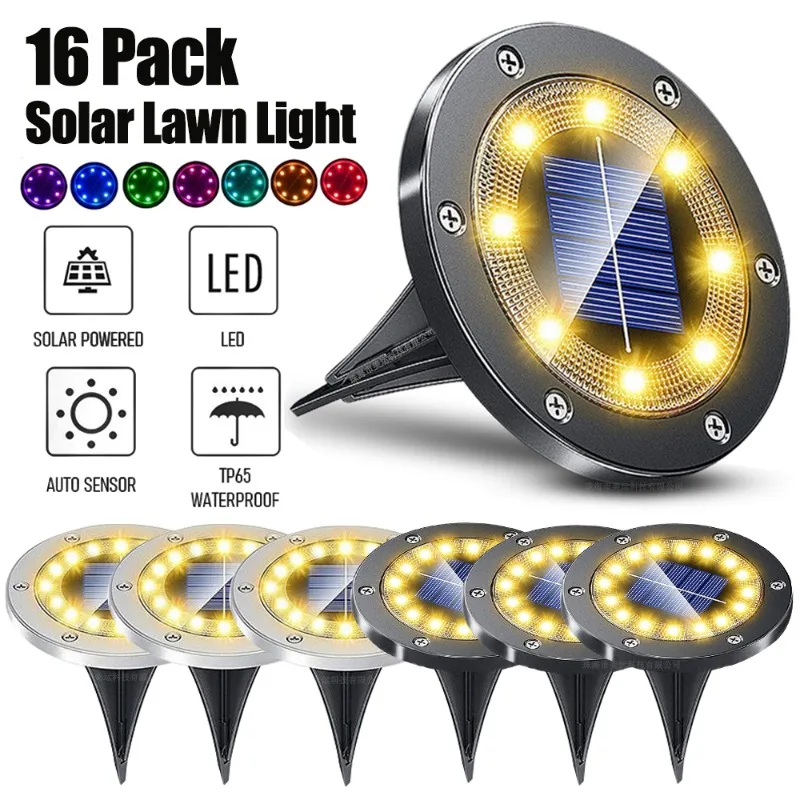 

16LED Upgraded Solar Lawn Lights Outdoor Waterproof Garden Festival Decoration Ground Disk Lamps Pathway Yard Landscape Lighting