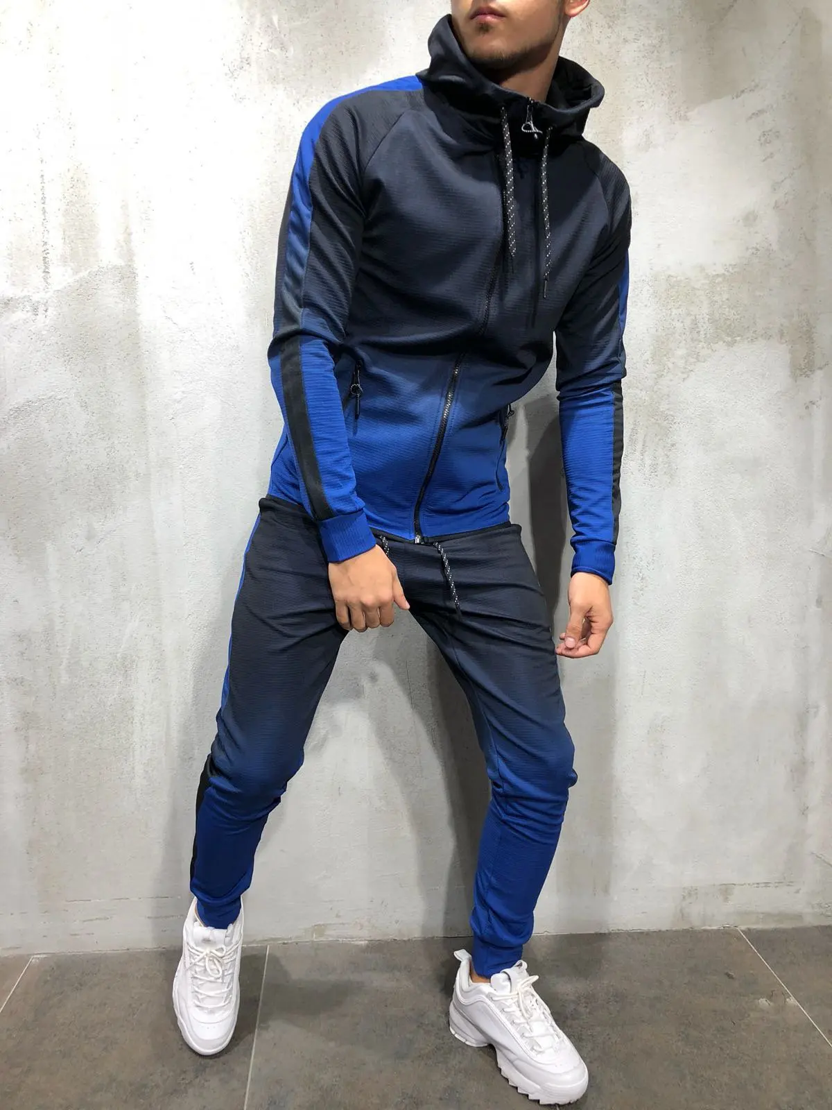 

2022 Outdoor European and American Men's 3D Gradient Printing Zipper Hip Hop Sports Hoodie Color Matching Suit