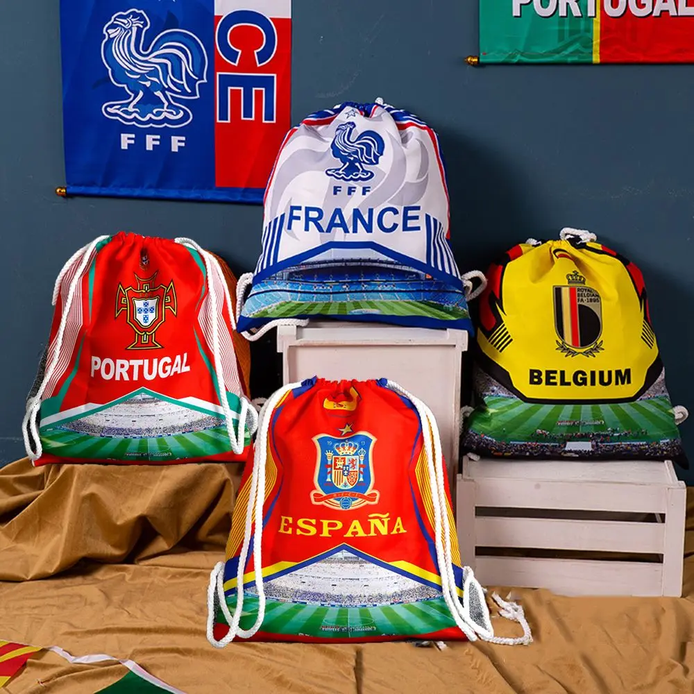 

2022 Football Backpack Fan Supplies Drawstring Pocket Polyester Backpack Memorial Souvenir Gift Handbags