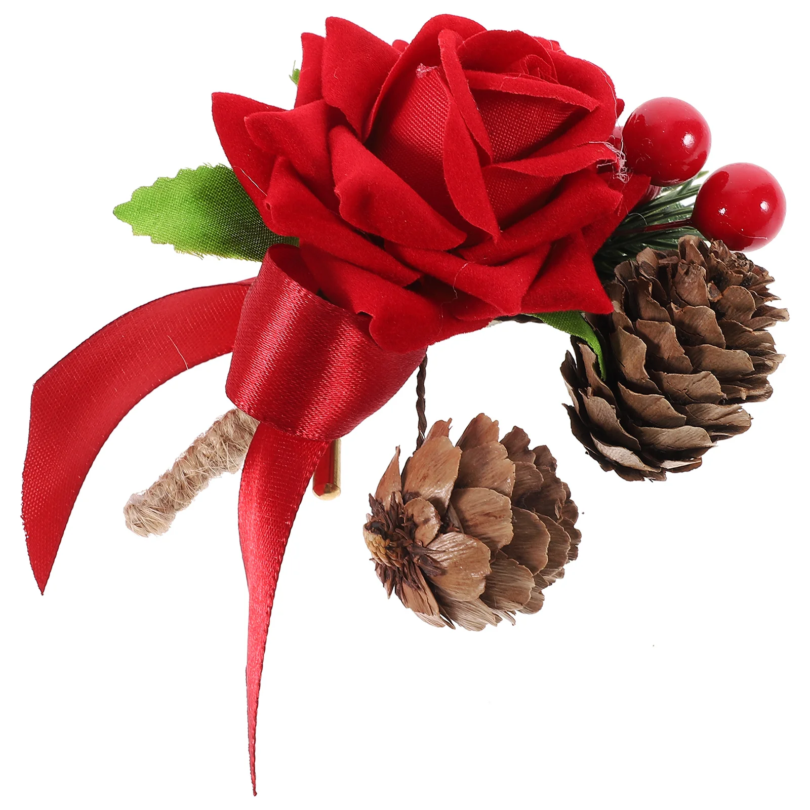 

Fresh Flowers Groom Corsage Wedding Boutonniere Silk Suit Decoration Pine Cone Bridesmaid