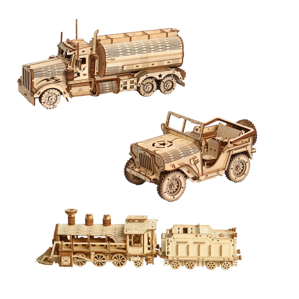 Diy Child Adults Assembly Jigsaw Craft Moveable Steam Locomotive Truck Car Wooden Puzzles