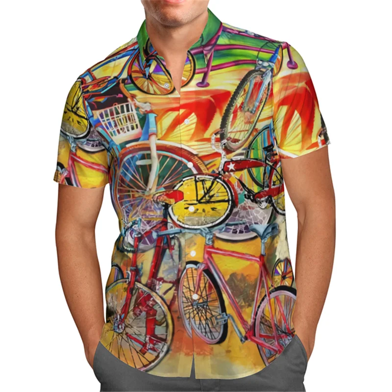 Bicycle Tractors 3D Print Beach Hawaiian Summer Shirt Short Sleeve Shirt Streetwear Oversized 5XL Camisa Social Chemise Homme