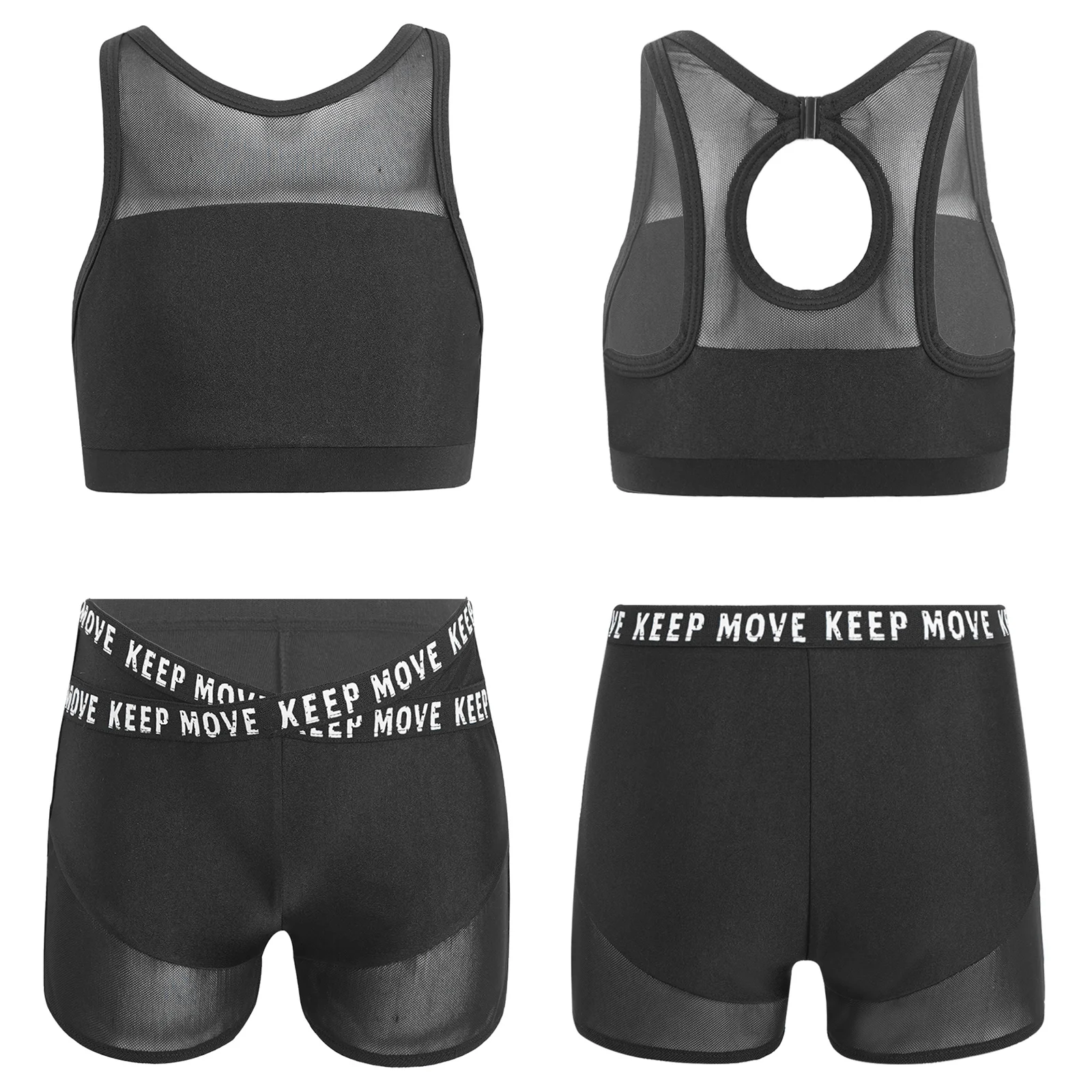 

Yoga Running Sports Suit Workout Gymnastics Outfits Kids Girls Sportswear Clothes Sleeveless Mesh Gym Dance Tops and Shorts Set