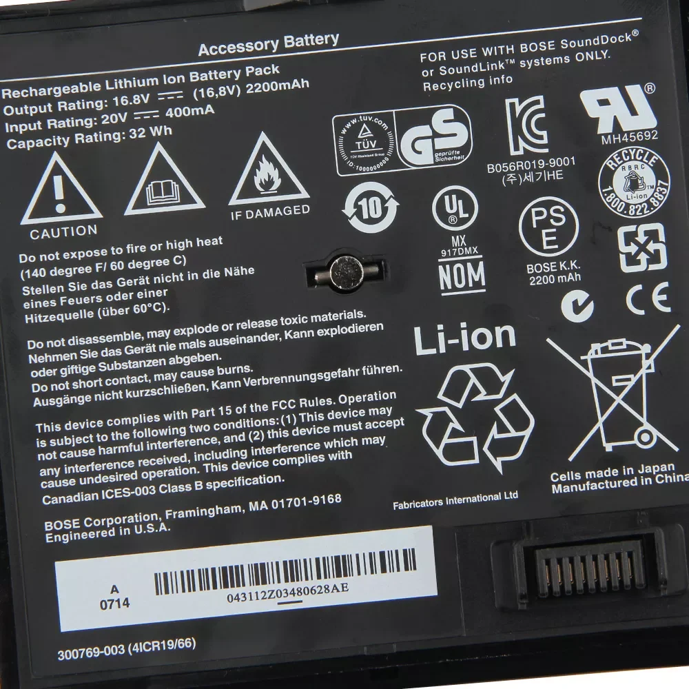 

Replacement Battery For BOSE SoundDock SounDock SoundLink Air 300769-001 300768-003 300770-001 Rechargeable 2200mAh