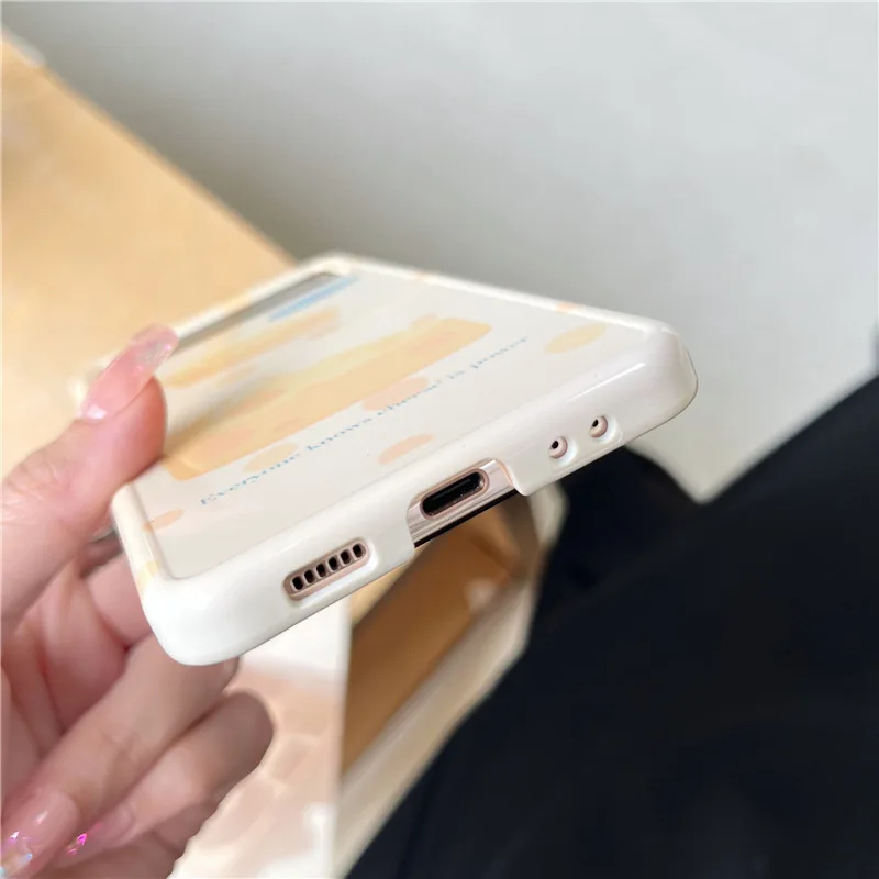 Ins Style Cheese Phone Case for Samsung Galaxy Z Flip 4 3 Hard Cover for ZFlip3 Zflip4 Solid Shell Bracket