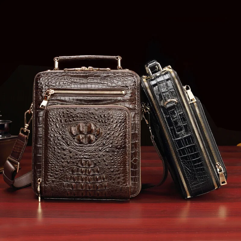 Men's Single Shoulder Bag Light Luxury100%  Crocodile Leather Men's Bag Single Shoulder Satchel Handbag Business Briefcase