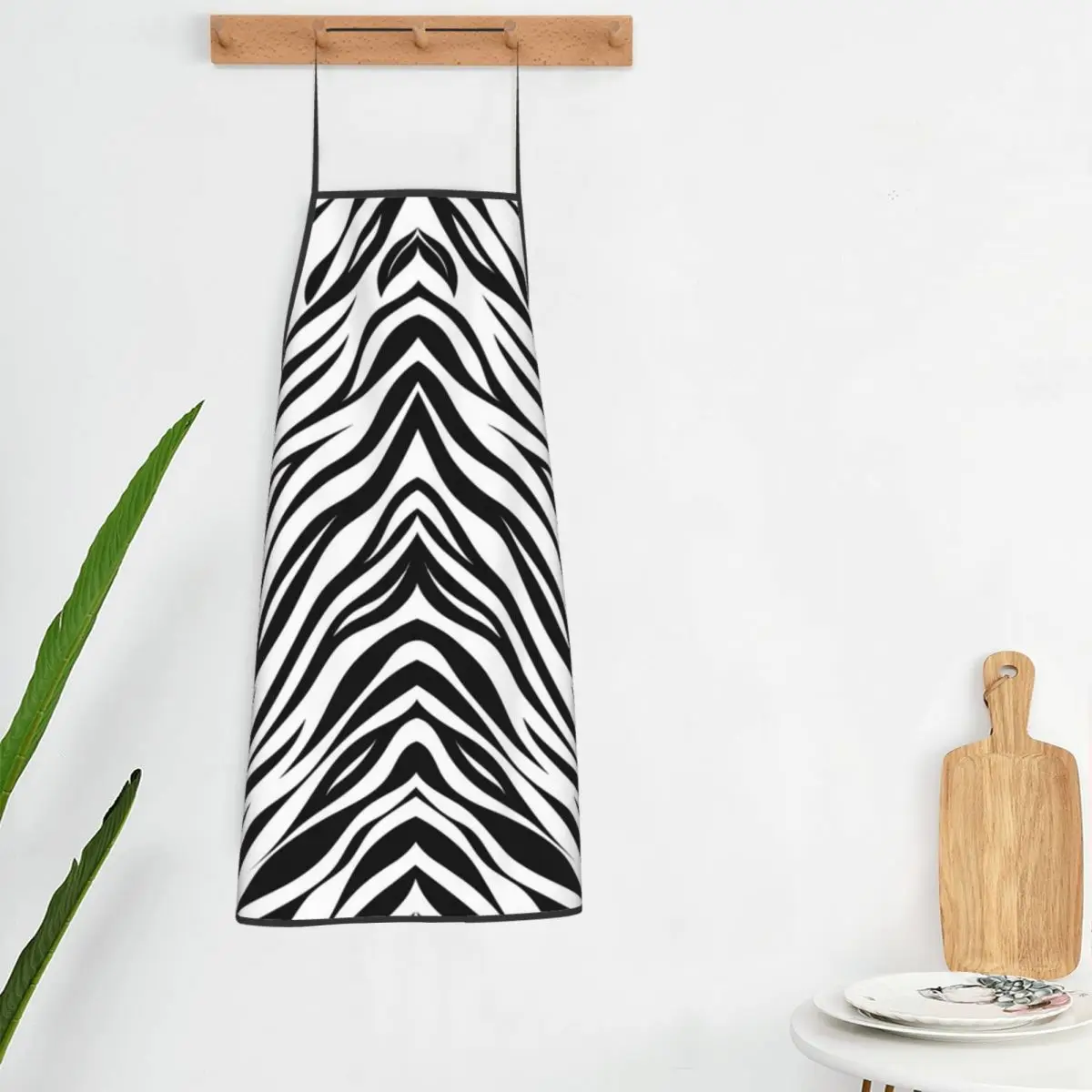 

Tiger Print Apron Black And White Stripes Work Manicure Kitchen Accessories Fashion Household Aprons without Pocket