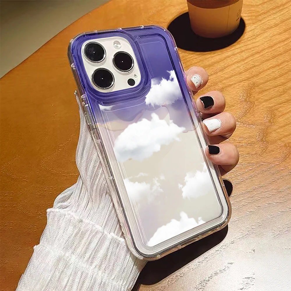 

Cartoon Cloud Case For iPhone 14 Plus 13 Pro Max 11 12 Mini XR XSMax XS 8 Plus SE Transparent Purple Gradient Cover TPU Cases