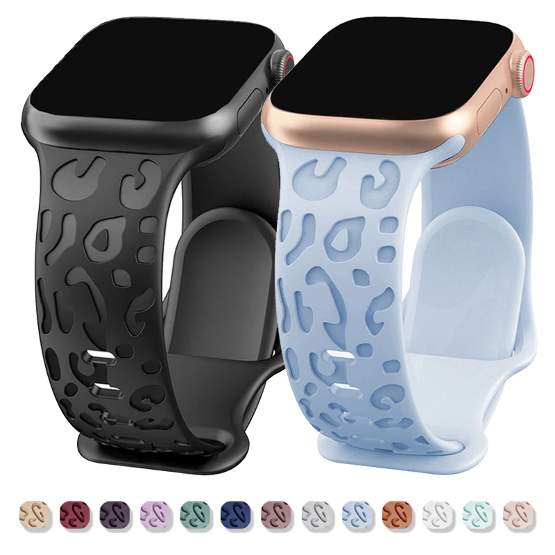 

Carved Pattern Strap for Apple Watch Ultra Band 49mm 45mm 44mm 42mm 41mm 40mm 38mm Sport Silicone Strap iWatch Series 9 7 6 5 SE
