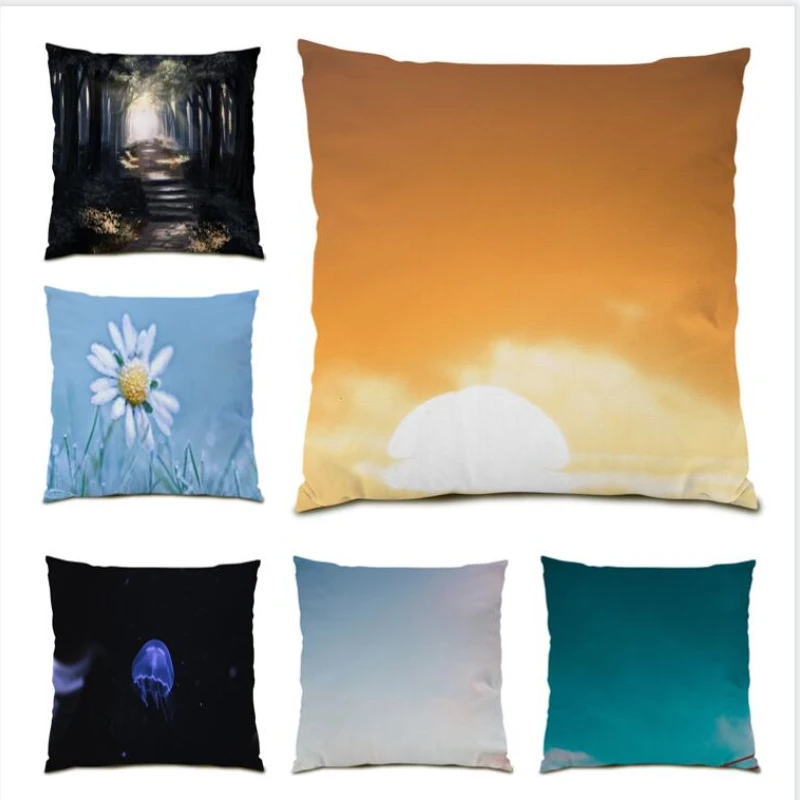 

Cushion Cover 45x45 Home Decor Forest Mountains Living Room Decoration Pillow Case Throw Pillow Covers Sunset Gift Velvet E1132