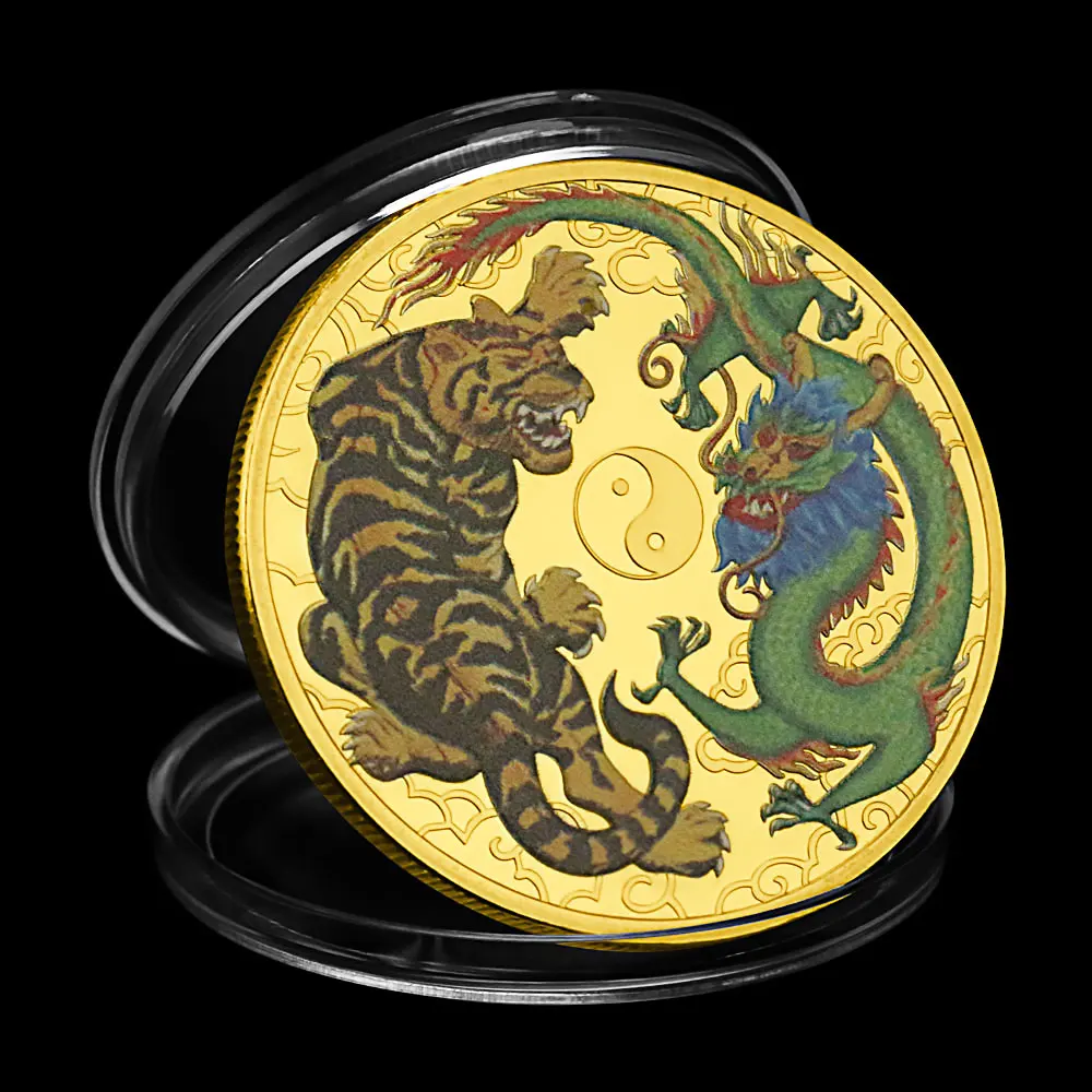 

Дракон борется с тигровым узором медаль древние мифы Айса легенды Позолоченные памятные монеты тайчи приносит удачу