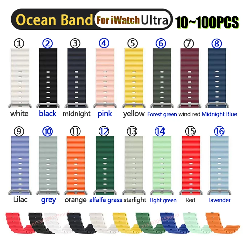 

Силиконовый браслет для iWatch Ultra series 8 7, 49 мм 44 мм 42 мм 45 мм 41/40/38 мм, 10 ~ 100 шт.