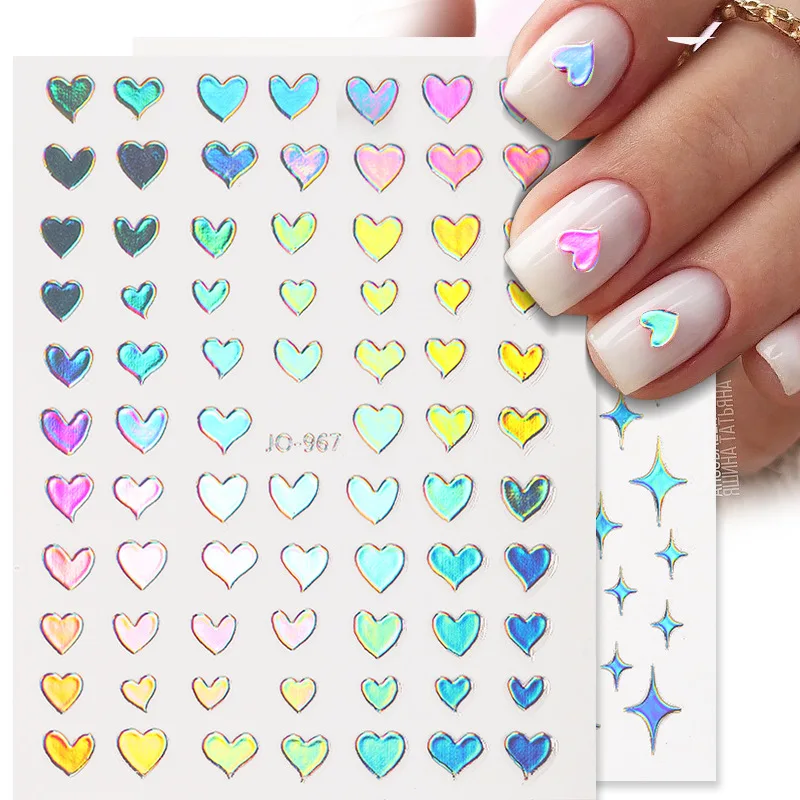 

3D Aurora nail stickers polar silver flame butterfly star heart moon flower nail foil back adhesive slider nail art decals YJ085