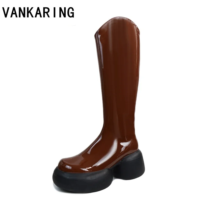 

Женские сапоги до колена из натуральной кожи, на толстом высоком каблуке, осенне-зимняя теплая обувь, женские черные мотоциклетные сапоги на платформе