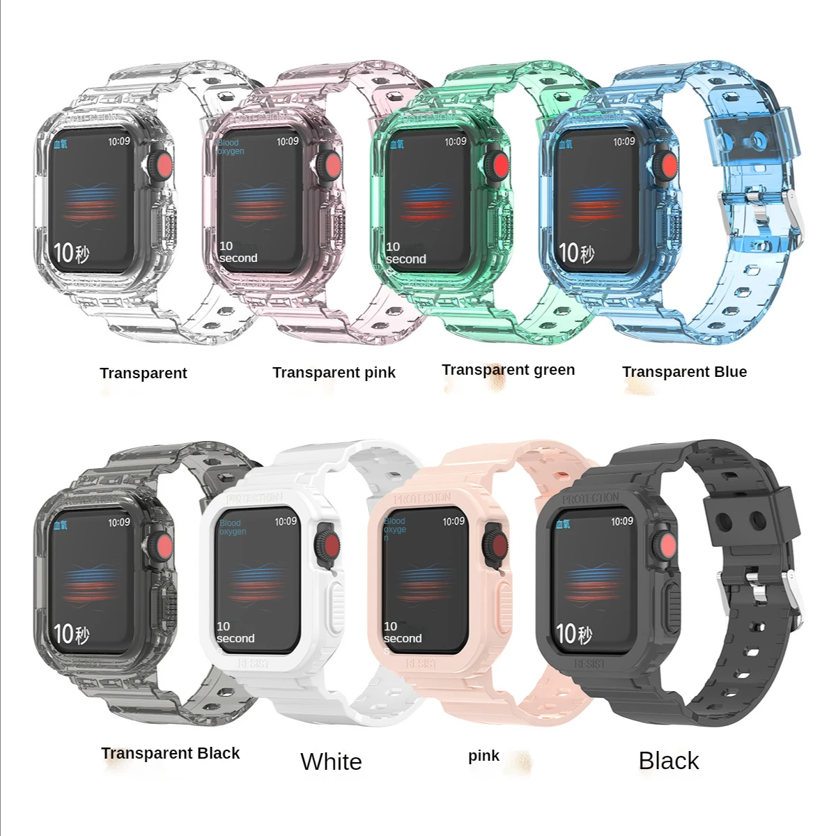 

45MM Transparent Silicone Strap for Apple Watch Series 7 Band 40mm for iwatch 7 Waterproof Strap TPU One-piece Protective Case
