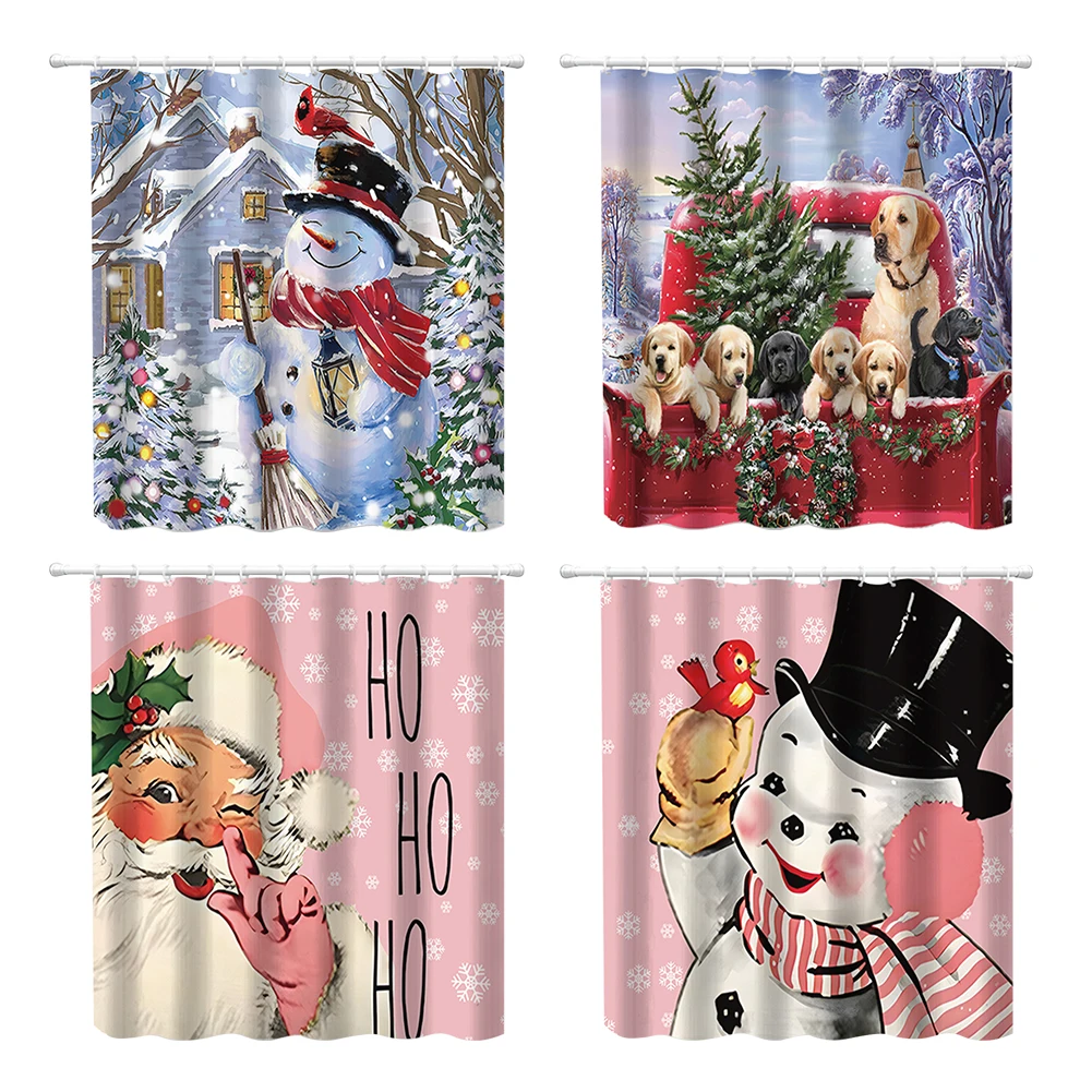 Рождественская занавеска для душа в ванной комнате 180x180 см мультяшная