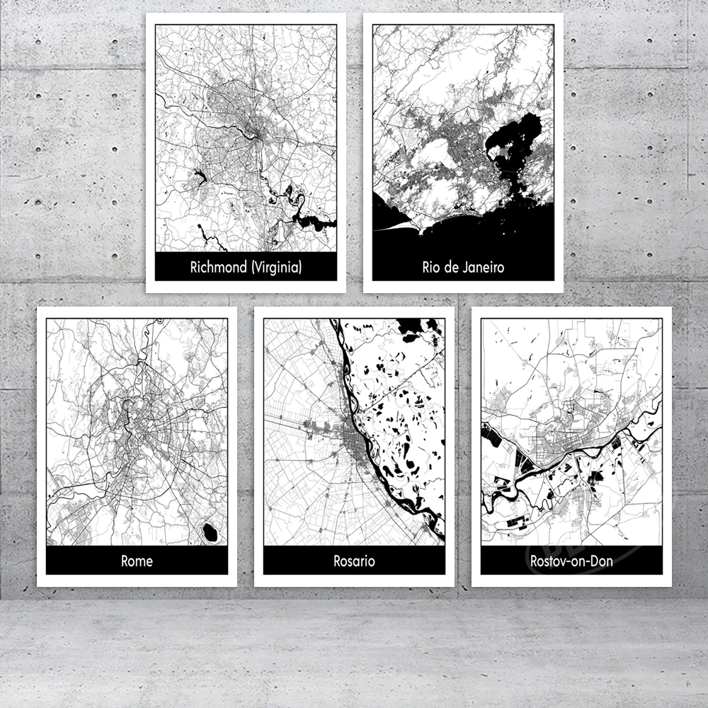 Рисунок на холсте Ричмонд Вирджиния Карта Города мира Hd рисунок Римский Декор