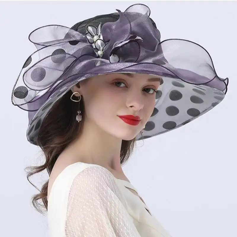 

Wave Point Fascinator Hat Elegant Women Church Wedding Organza Hats Kentucky Derby Hats Summer Wide Brim Sun Cap шляпа женская