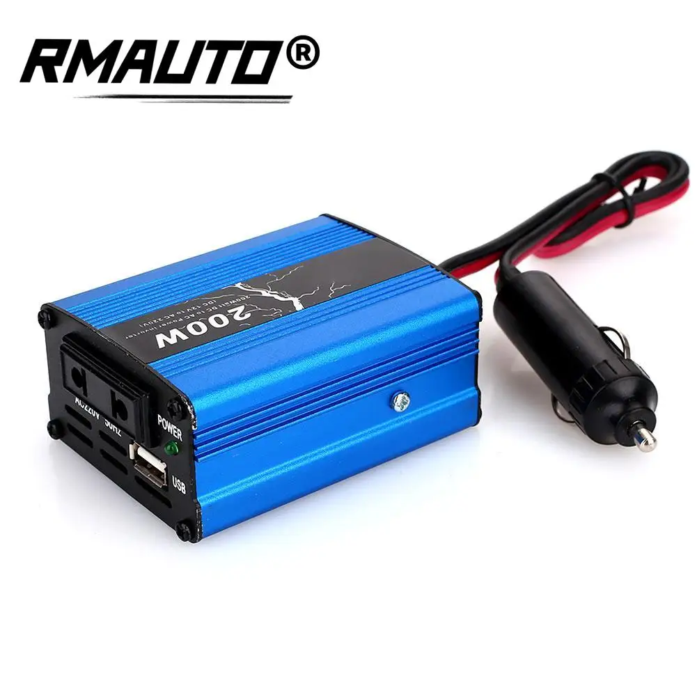 

200W Portable Car Power Inverter Converter DC 12V To AC 220V USB Charger Adapter Modified Sine Wave Transformer Aluminum