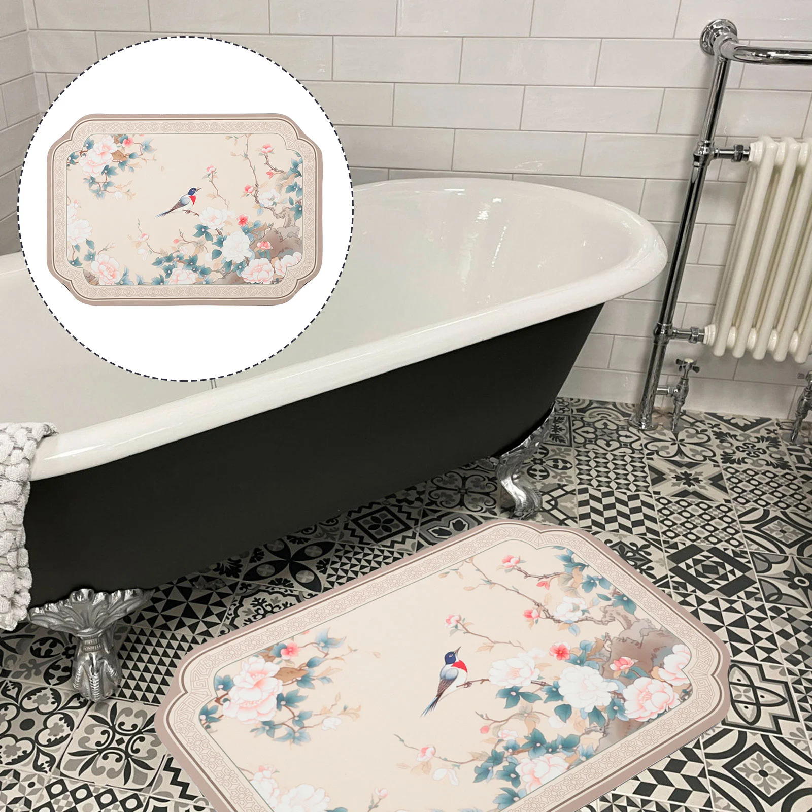 

Carpets Flower And Bird Pattern Absorbent Bathroom Rug Anti- InCarpetss