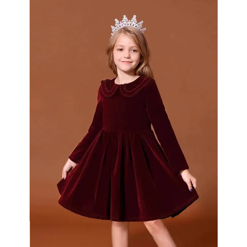 

Винтажное бархатное платье Teenmiro для девочек, Осеннее дизайнерское платье винного цвета для новорожденных девочек, детская одежда принцессы на день рождения, 2023