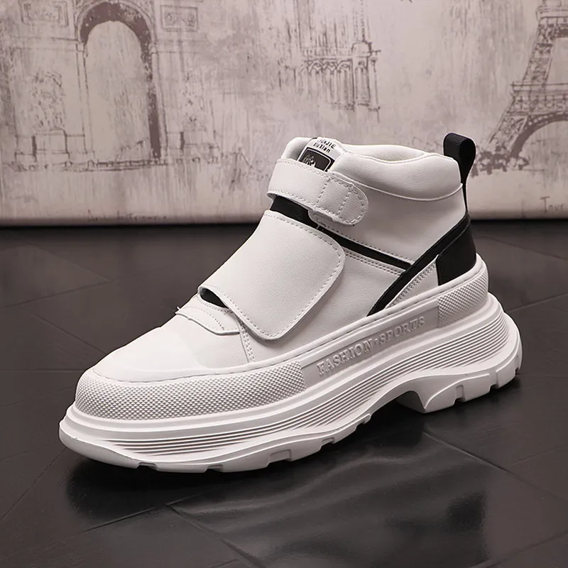 

British Mens Casual Comfort Shoes Fashion Forward Hook Loop Platform Short Ankle Zapatos For Male White Leisure Size 38-43 ERRFC