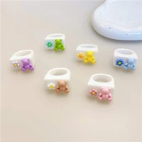 new 2022 flower bear ring rings for women girls resin sweet cute cartoon fashion korean macaron color jewelry party accessories