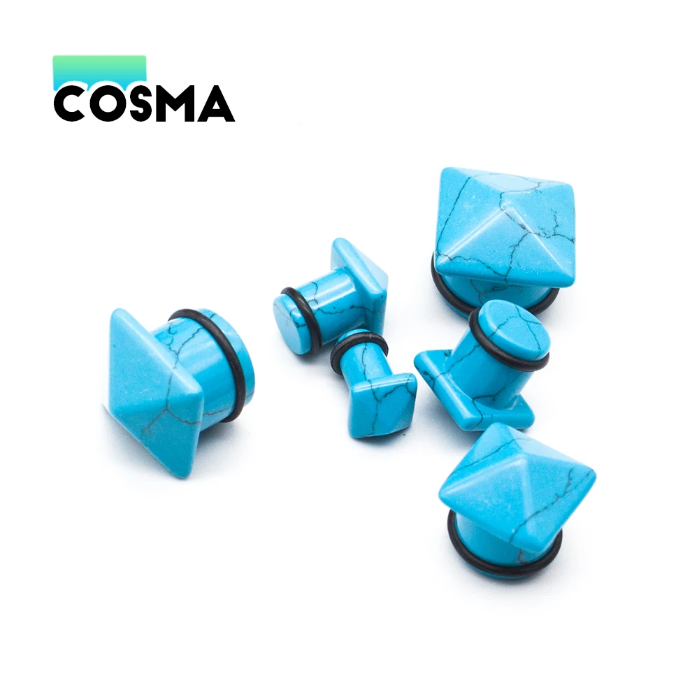 

COSMA 1 Pair Craft Stone Pyramid Ear Wide Personality Trend Blue Turquoise Ear Expander Body Piercing Jewelry