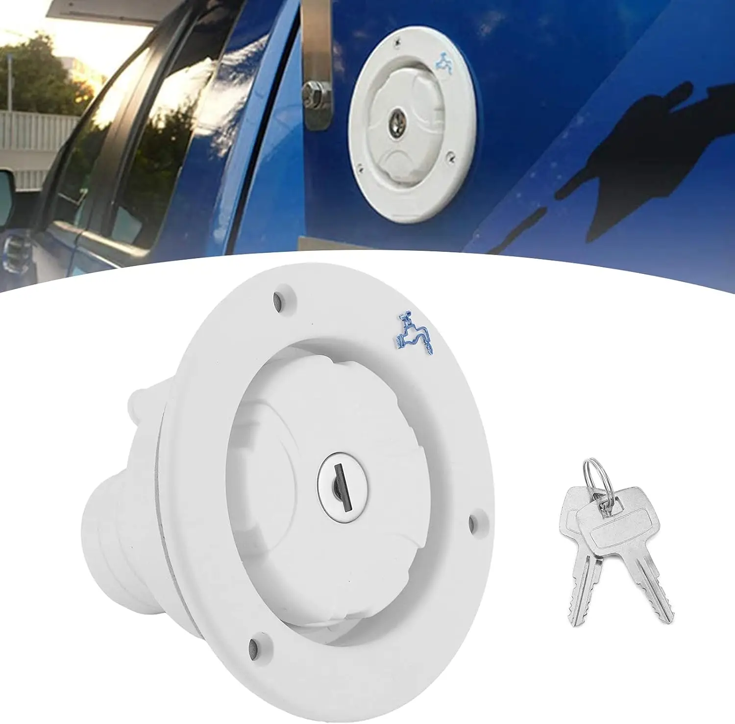 Крышки резервуара для воды, черныебелые для Fiamma RV, корпус впуска для пресной воды, запирающая крышка с 2 ключами для дома на колесах, каравана (art.: 3920d38525dda) - 3920d38525dda