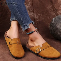 womens summer mules 2022 new retro closed toe ladies buckle comfy beach shoes 35 44 large sized female slippers sandals