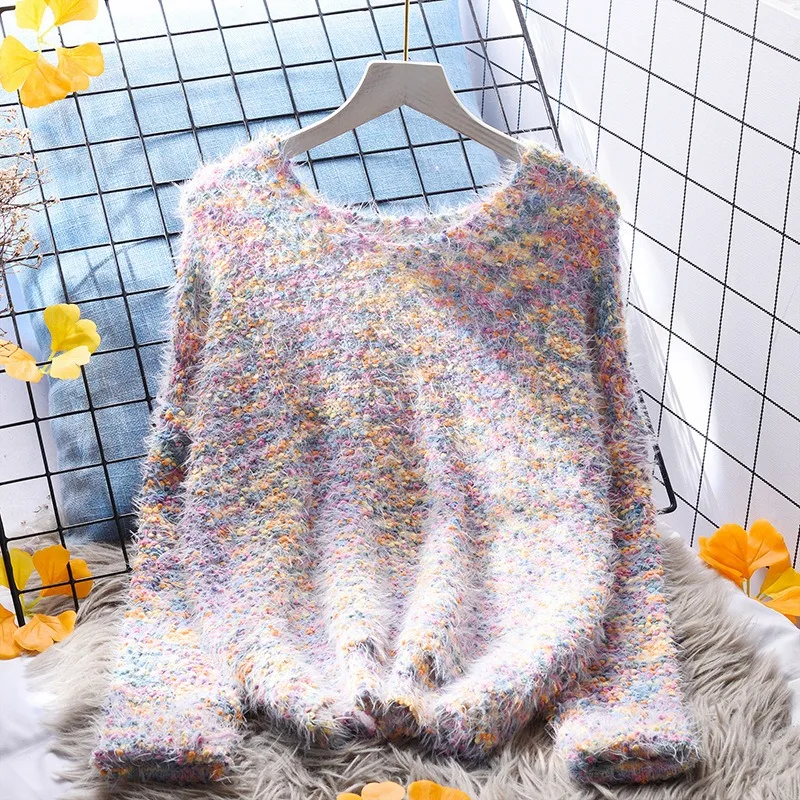 

Свитер Женская осенне-зимняя верхняя одежда 23 Новинка корейский Универсальный трикотажный топ с длинным рукавом ажурная верхняя одежда