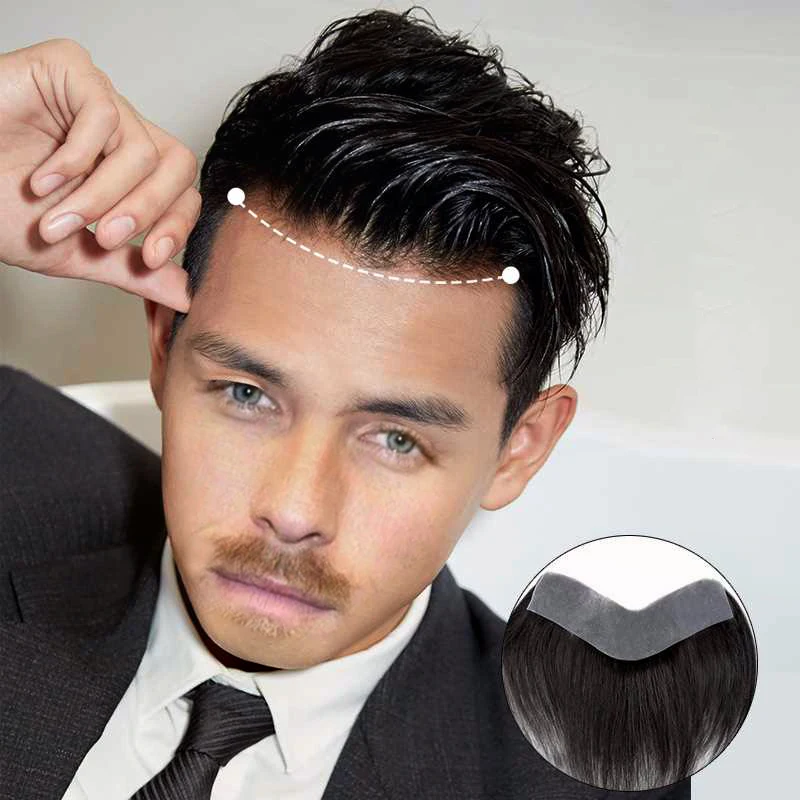 New Concubine Synthetic V-shaped Men's Front Hairline Wig Straight Hair Stick-on Bangs Hairline Toupee Thin Skin Hairpiece