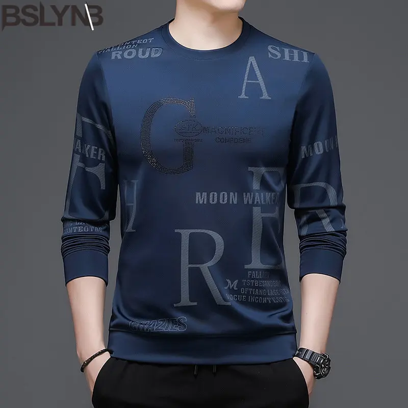 

new Men's Printed Long Sleeve T-shirt Round Neck Autumn Wear Pullover Tops Tshirt