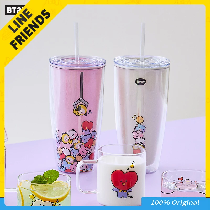 

Line Friends оригинальная коричневая BT21 мини соломенная чашка аниме мультяшный милый кавайный изысканный вместительный офисный стакан для воды ...